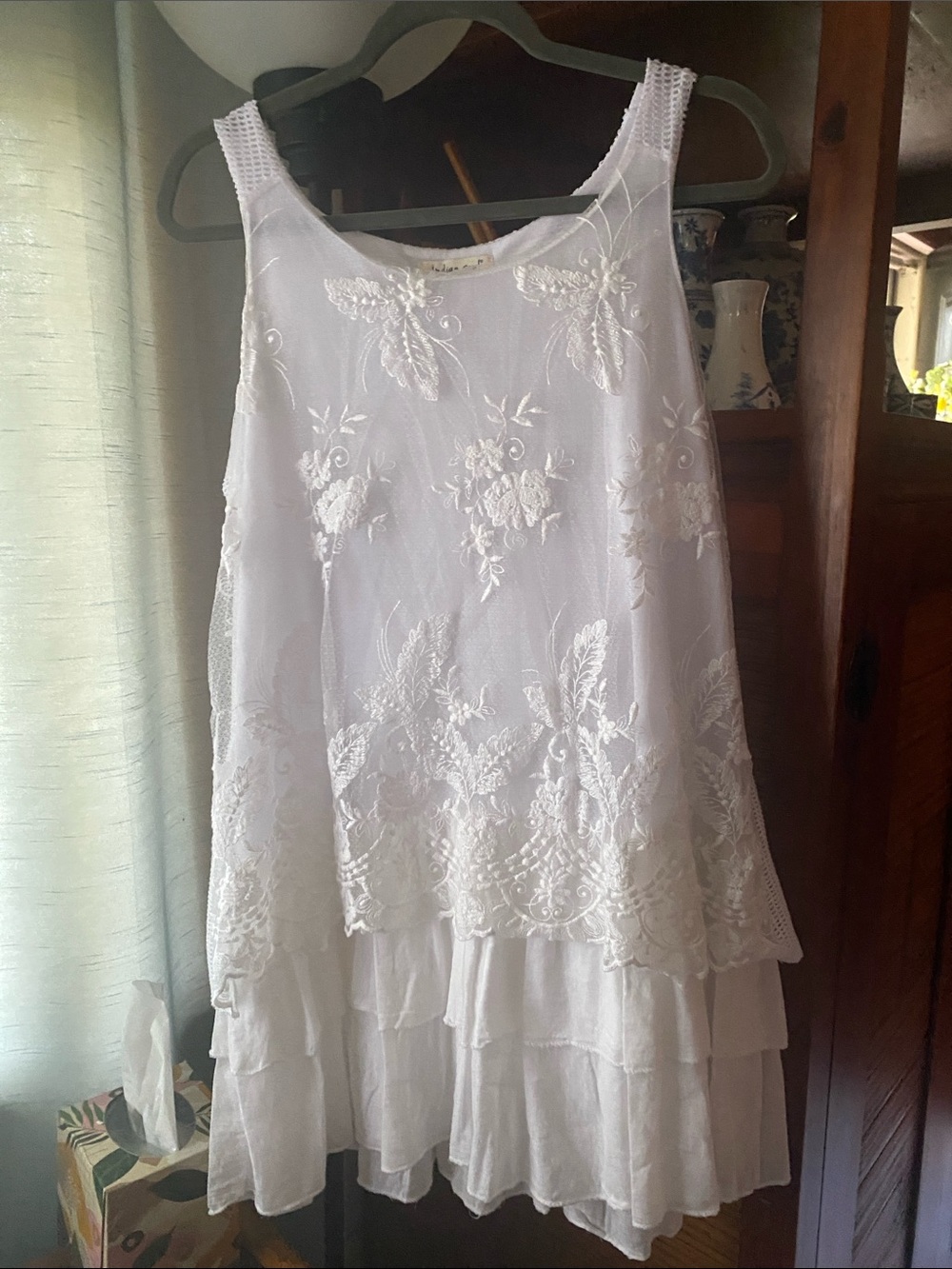Sleeveless White Lace Tiered Mini Dress